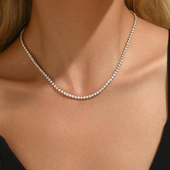 ⚡JotCa 18K Gold Plated Tennis Necklace Dainty Diamond Choker Bridal Jewelry - Picture 4 of 7